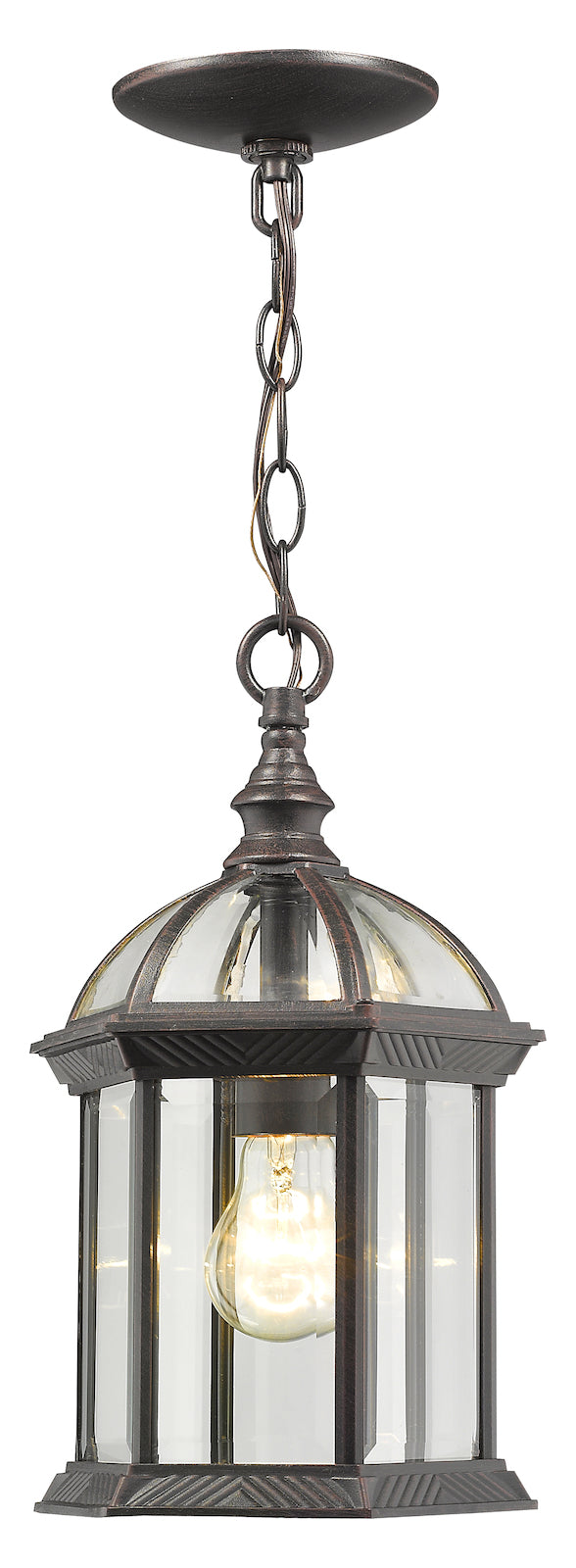 Single Light 8in Wide Outdoor Mini Pendant W/ Clear Beveled Glass Panels