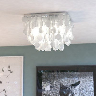 Capiz Shell 16 in. Square Flush Mount Satin Nickel