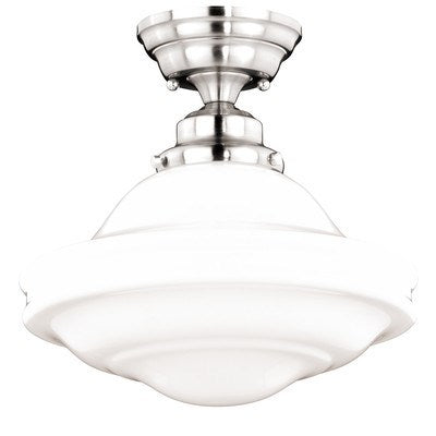 12-in Semi Flush Ceiling Light Milk Glass Satin Nickel by Vaxcel International