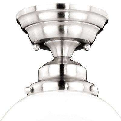 12-in Semi Flush Ceiling Light Milk Glass Satin Nickel