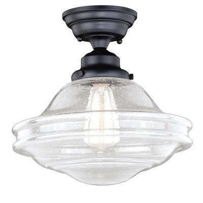 Huntley 12-in Semi Flush Ceiling Light Clear Glass Oil Rubbed Bronze by Vaxcel International