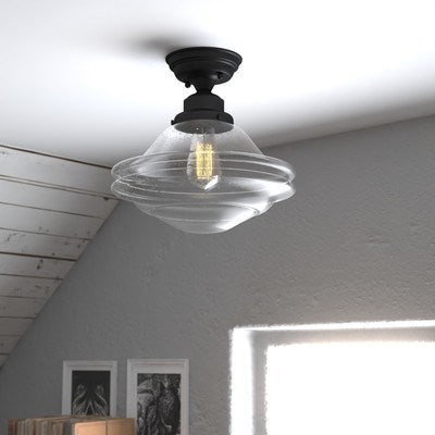 Huntley 12-in Semi Flush Ceiling Light Clear Glass Oil Rubbed Bronze