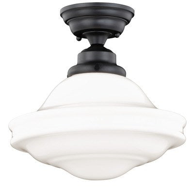 12-in Semi Flush Ceiling Light Milk Glass Oil Rubbed Bronze by Vaxcel International