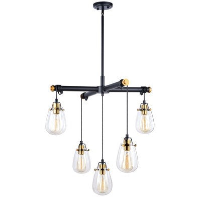 5L Adjustable Chandelier Black and Natural Brass by Vaxcel International