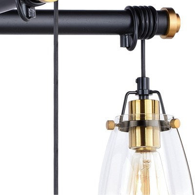 5L Adjustable Chandelier Black and Natural Brass