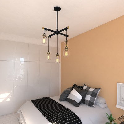 5L Adjustable Chandelier Black and Natural Brass