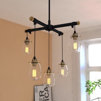 5L Adjustable Chandelier Black and Natural Brass