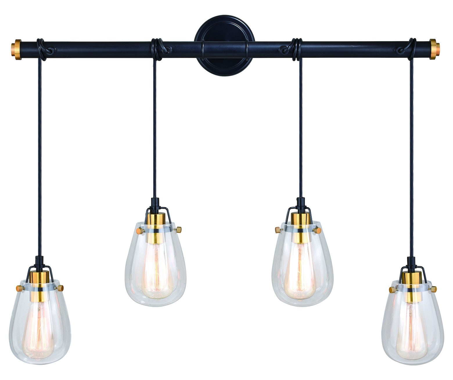 4L Dual Mount Linear Chandelier or Vanity Light Black and Natural Brass
