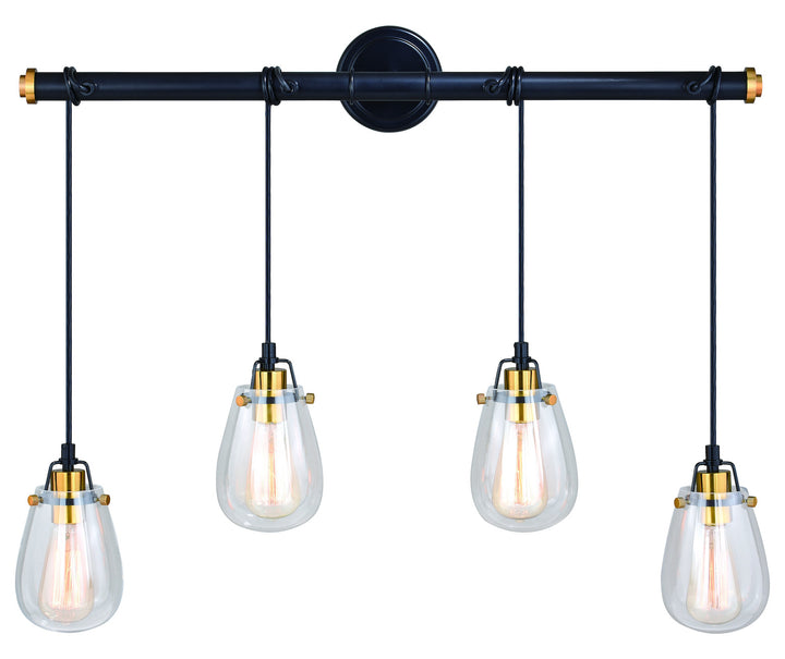 4L Dual Mount Linear Chandelier or Vanity Light Black and Natural Brass