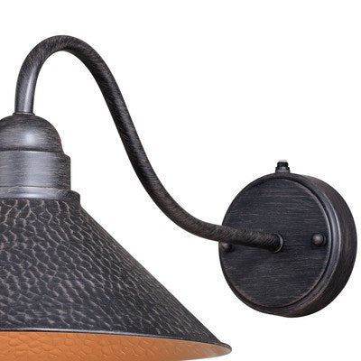 12-in Long Arm Outdoor Wall Light Aged Iron and Light Gold