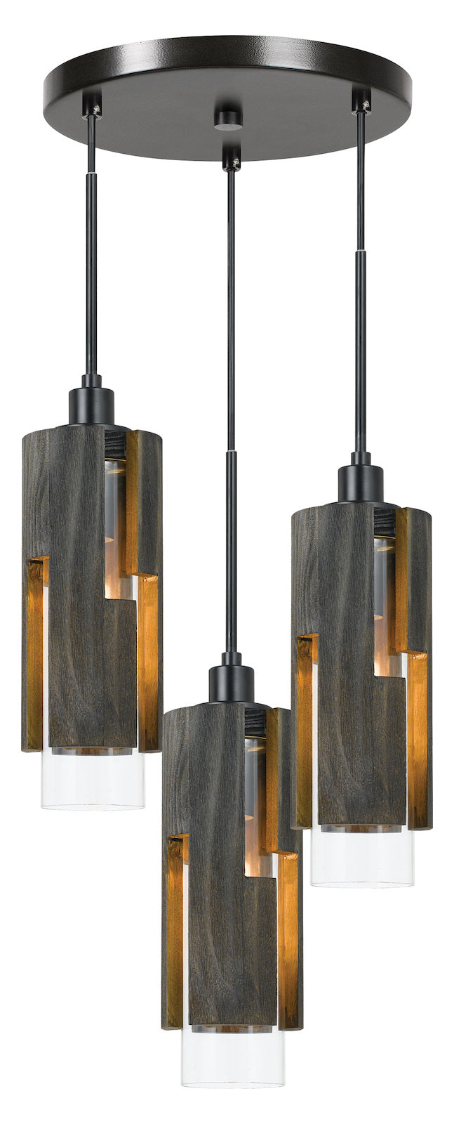 60W X 3 Reggio Wood Pendant Glass Fixture (Edison Bulbs Not Included) by CAL Lighting