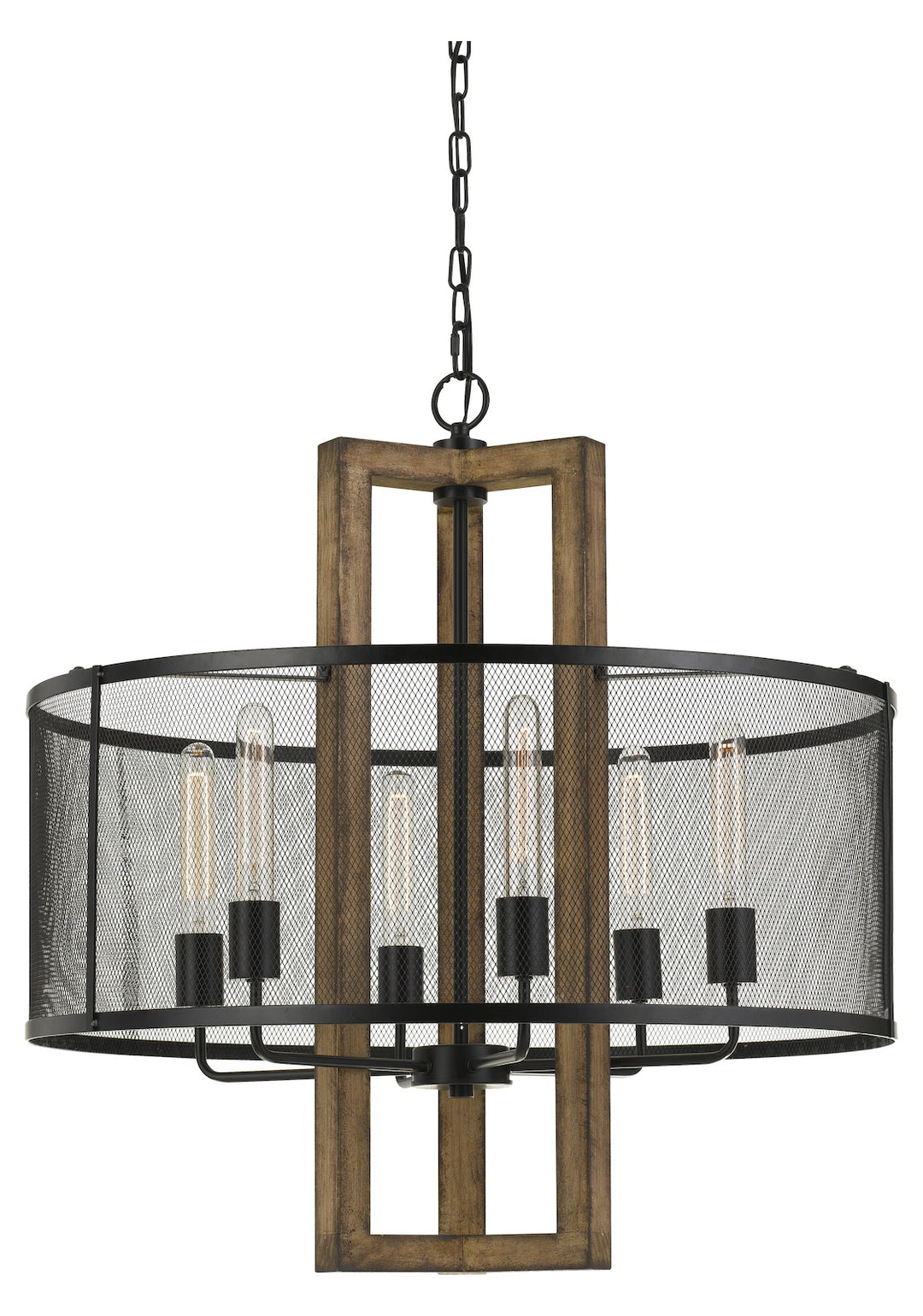 60W X 6 Monza Wood Chandelier With Mesh Shade (Edison Bulbs Not Included) by CAL Lighting