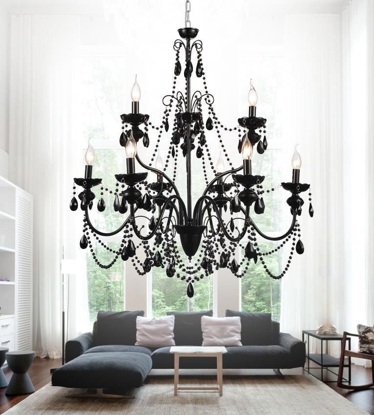 9 Light Up Chandelier With Black Finish