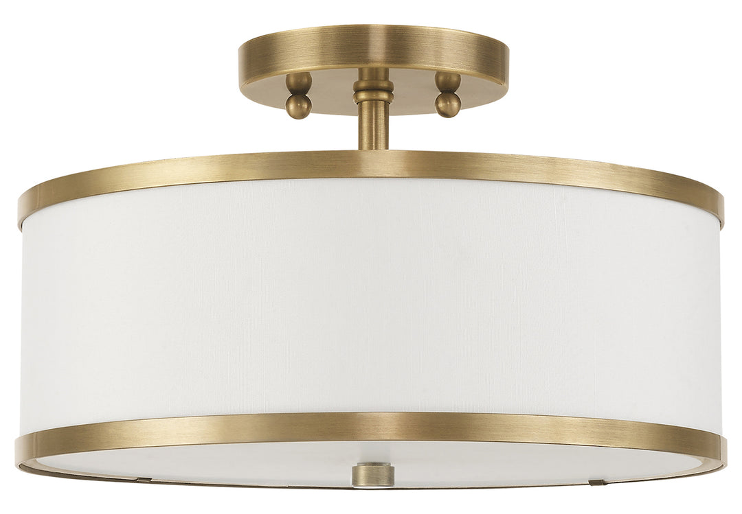 2 Light Ceiling Mount With Off-White Fabric Hardback Shade