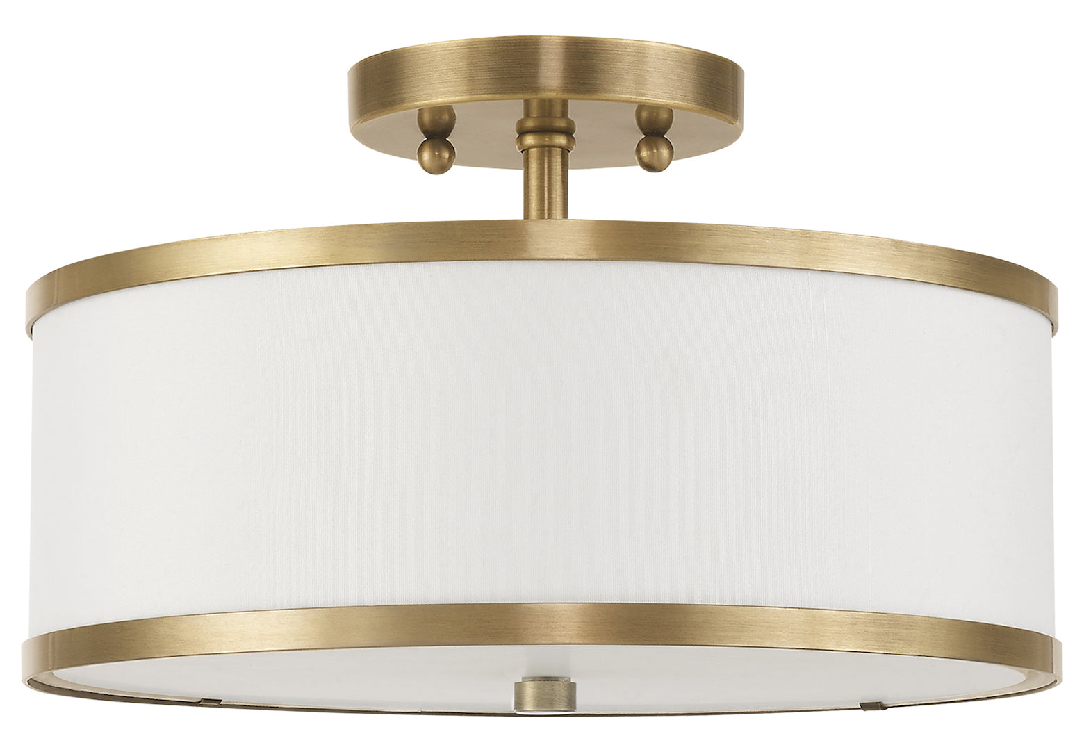 2 Light Ceiling Mount With Off-White Fabric Hardback Shade