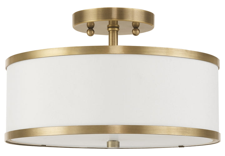 2 Light Ceiling Mount With Off-White Fabric Hardback Shade