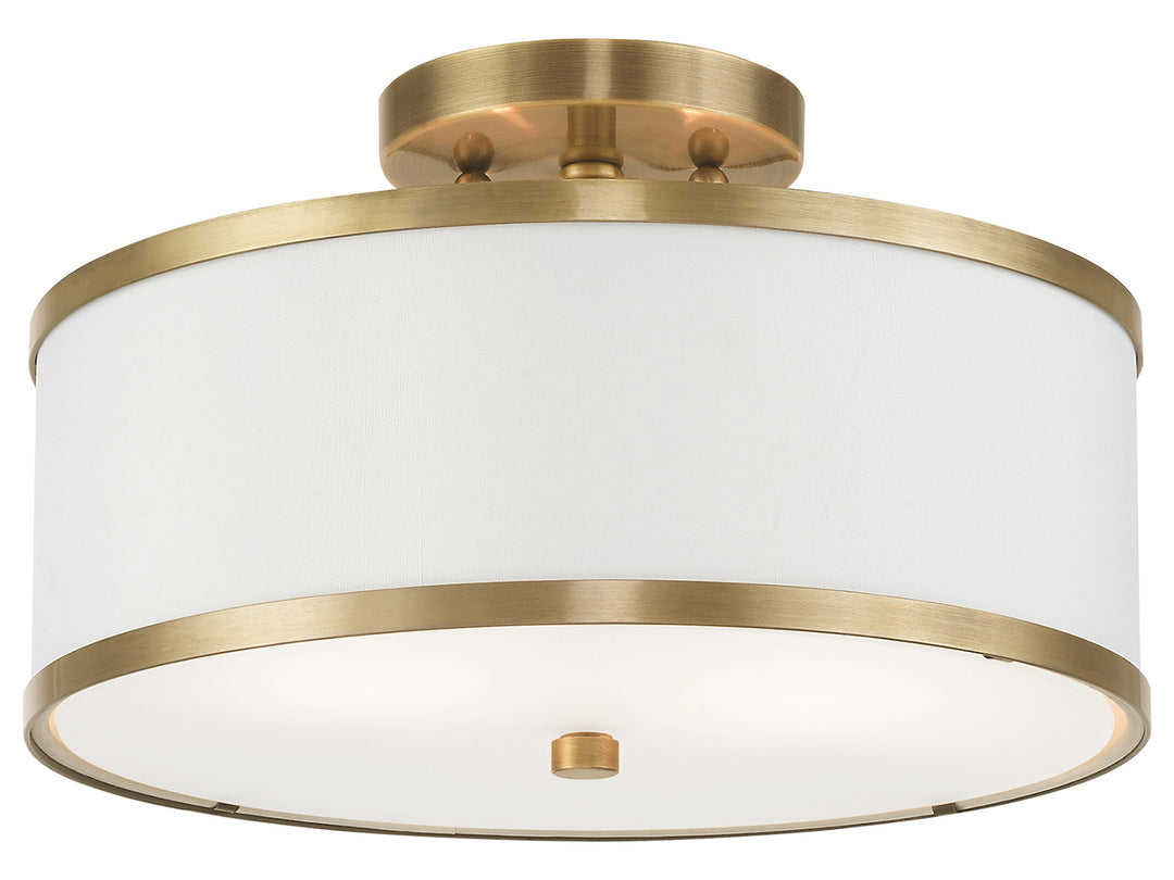 2 Light Ceiling Mount With Off-White Fabric Hardback Shade