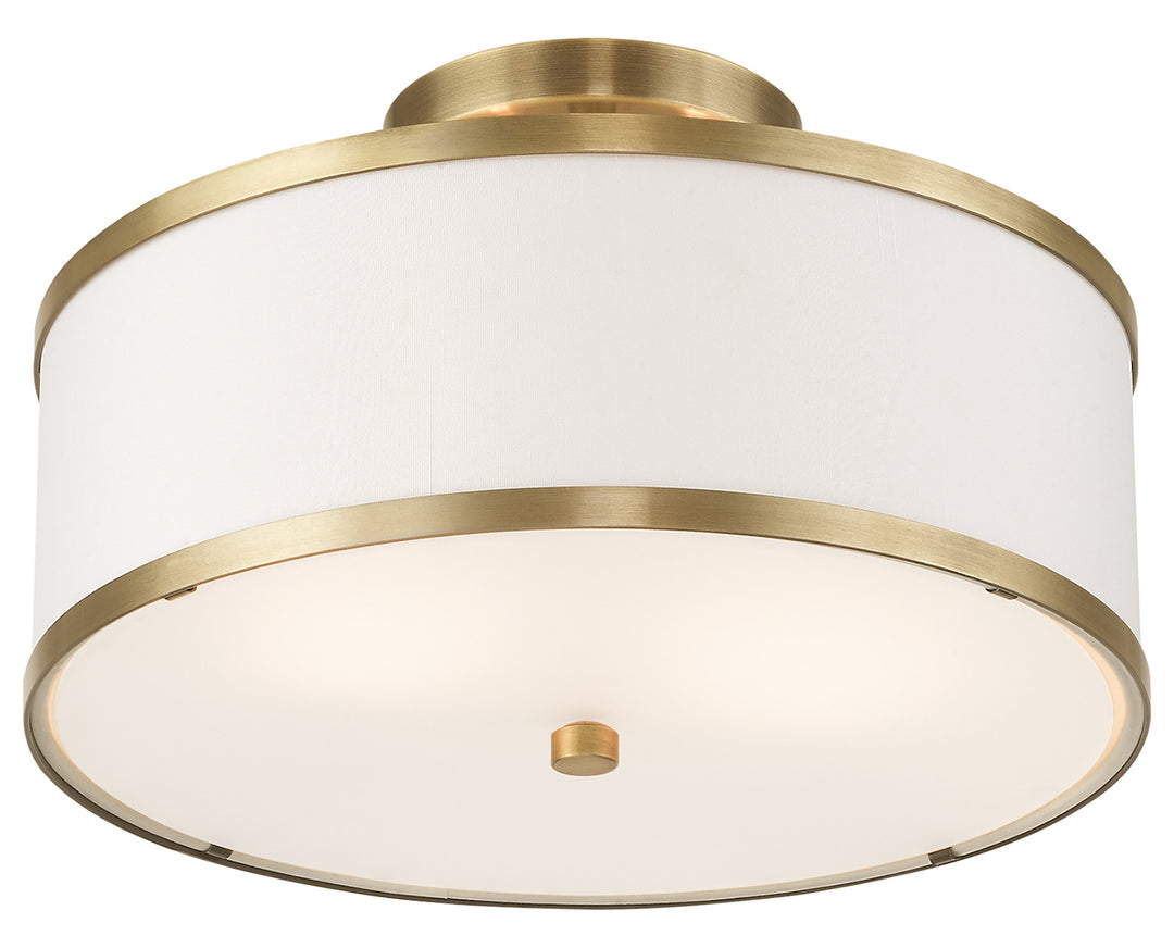 2 Light Ceiling Mount With Off-White Fabric Hardback Shade