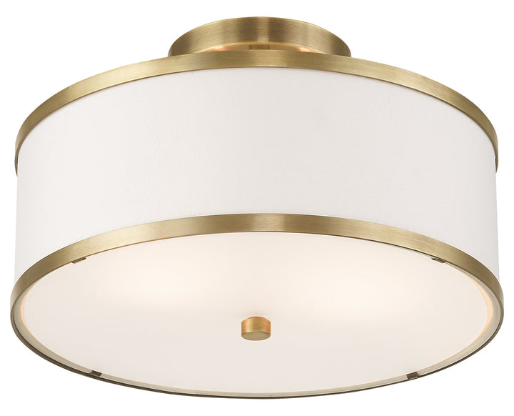 2 Light Ceiling Mount With Off-White Fabric Hardback Shade
