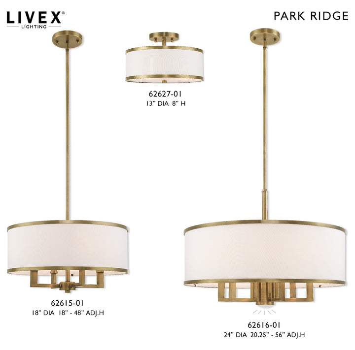 2 Light Ceiling Mount With Off-White Fabric Hardback Shade