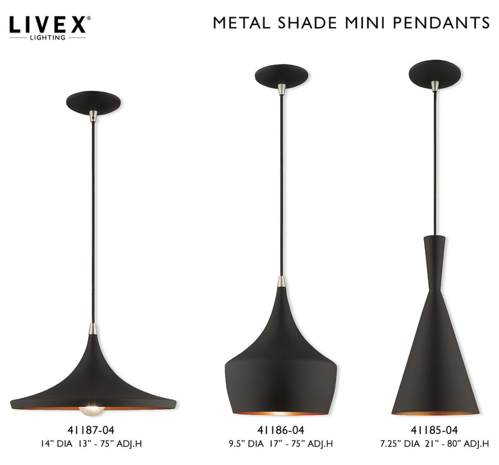 Metal Shade 14 Inch 1 Light Mini Pendant