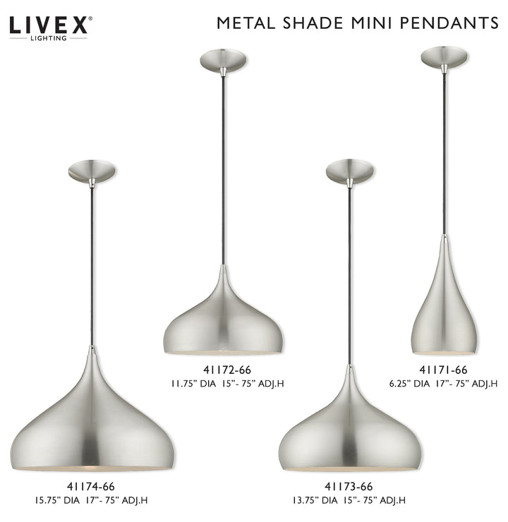 Metal Shade 13.75 Inch 1 Light Mini Pendant