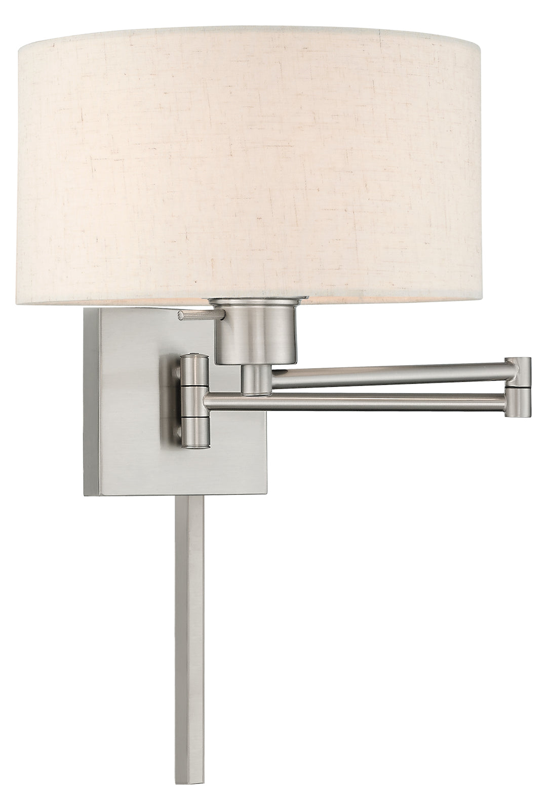 11 Inch 1 Light Swing Arm Wall Lamp With Oatmeal Fabric Hardback Shade by Livex Lighting