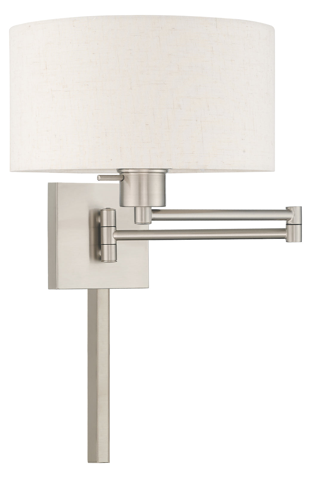 11 Inch 1 Light Swing Arm Wall Lamp With Oatmeal Fabric Hardback Shade