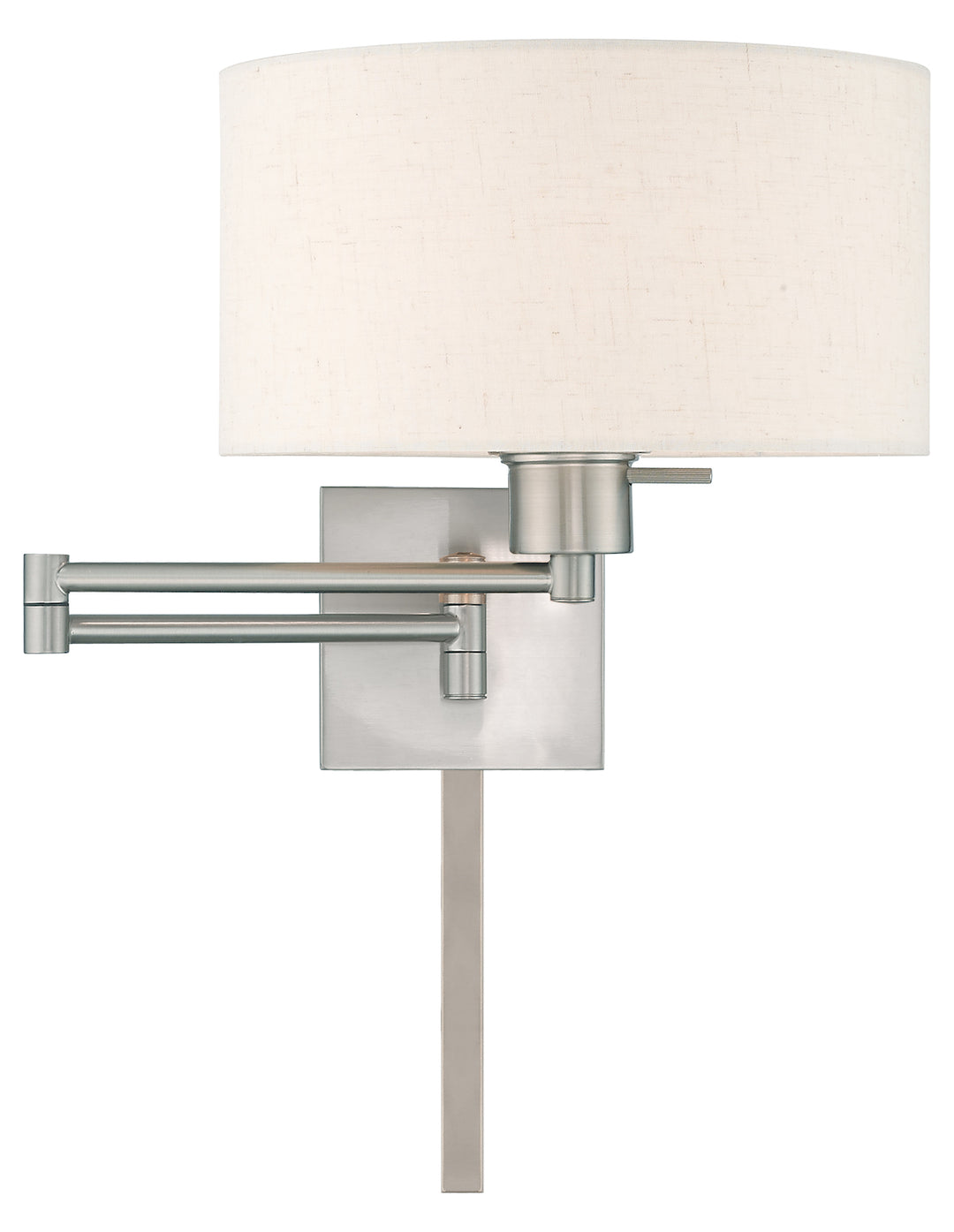 11 Inch 1 Light Swing Arm Wall Lamp With Oatmeal Fabric Hardback Shade