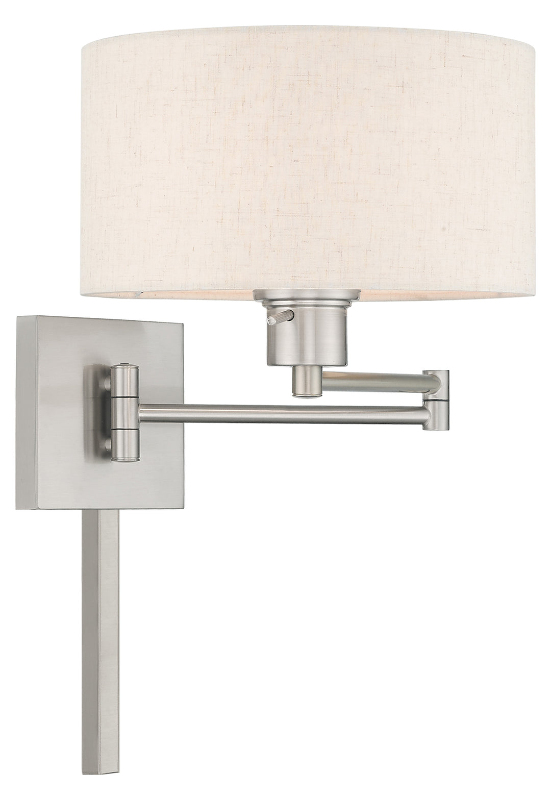 11 Inch 1 Light Swing Arm Wall Lamp With Oatmeal Fabric Hardback Shade