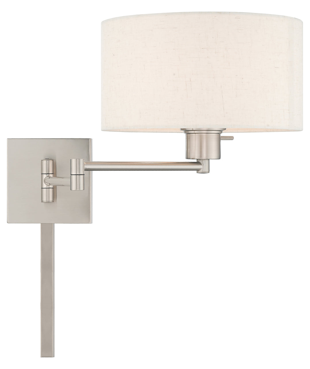 11 Inch 1 Light Swing Arm Wall Lamp With Oatmeal Fabric Hardback Shade