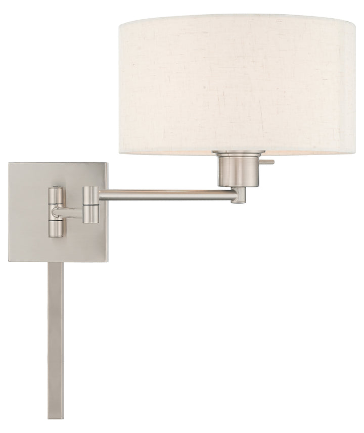 11 Inch 1 Light Swing Arm Wall Lamp With Oatmeal Fabric Hardback Shade