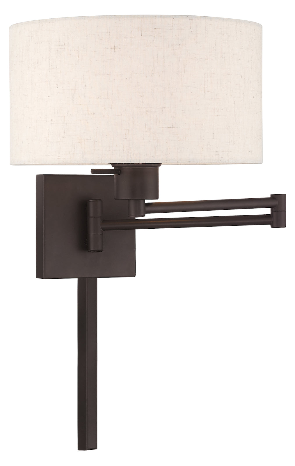 11 Inch 1 Light Swing Arm Wall Lamp With Oatmeal Fabric Hardback Shade by Livex Lighting