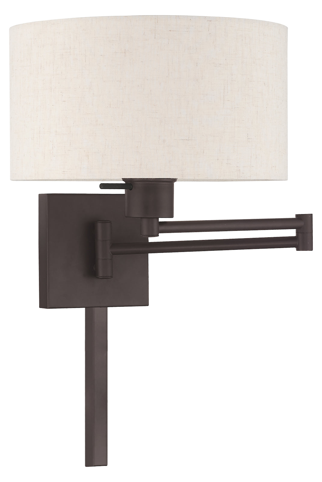 11 Inch 1 Light Swing Arm Wall Lamp With Oatmeal Fabric Hardback Shade