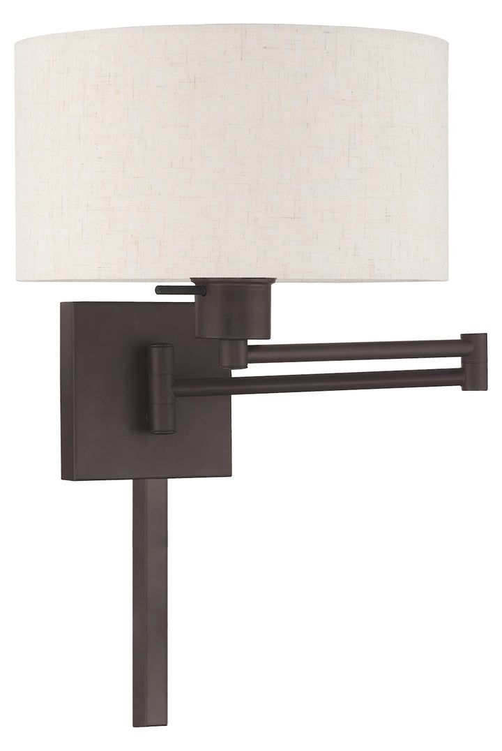 11 Inch 1 Light Swing Arm Wall Lamp With Oatmeal Fabric Hardback Shade