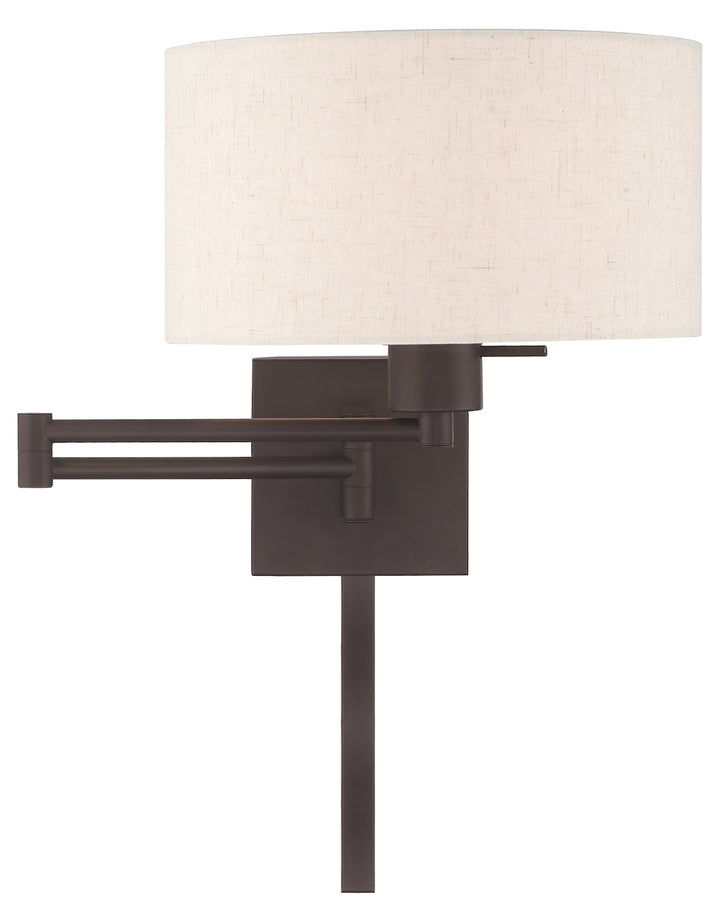 11 Inch 1 Light Swing Arm Wall Lamp With Oatmeal Fabric Hardback Shade