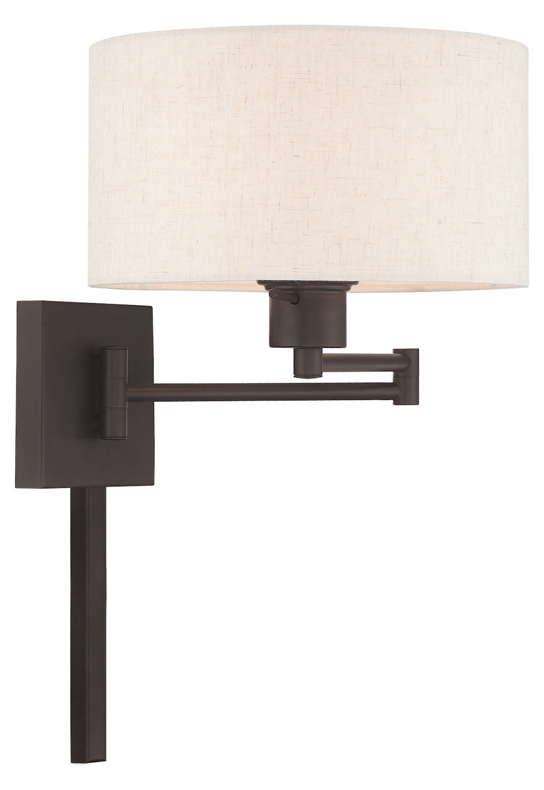 11 Inch 1 Light Swing Arm Wall Lamp With Oatmeal Fabric Hardback Shade
