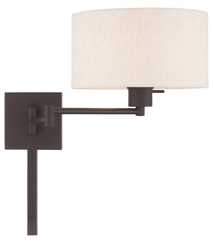 11 Inch 1 Light Swing Arm Wall Lamp With Oatmeal Fabric Hardback Shade
