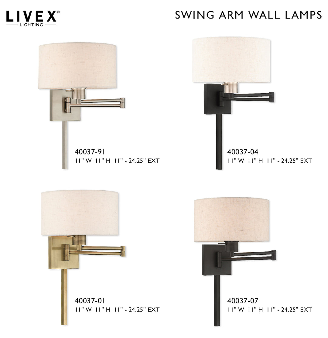 11 Inch 1 Light Swing Arm Wall Lamp With Oatmeal Fabric Hardback Shade