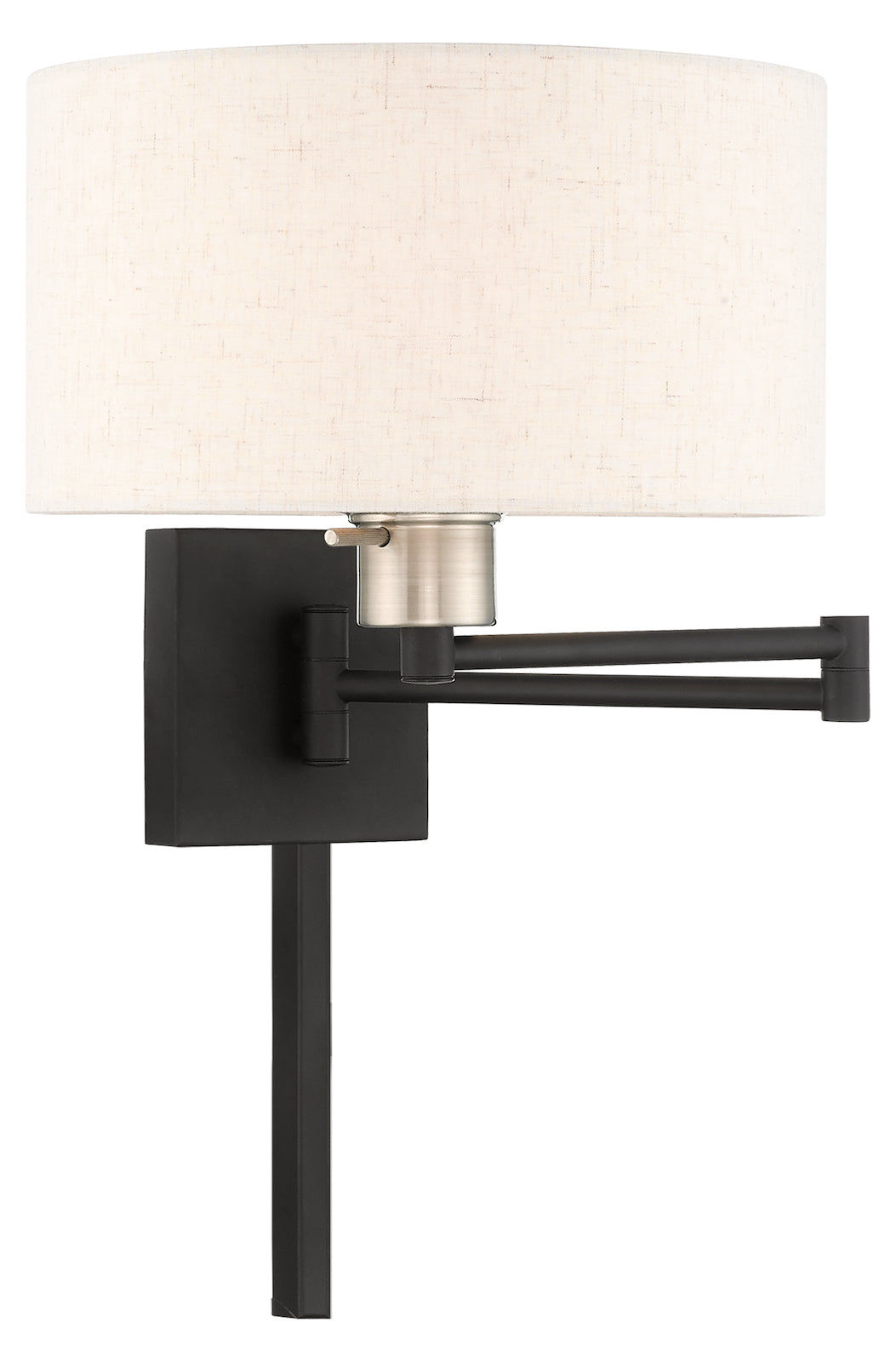 11 Inch 1 Light Swing Arm Wall Lamp With Oatmeal Fabric Hardback Shade by Livex Lighting