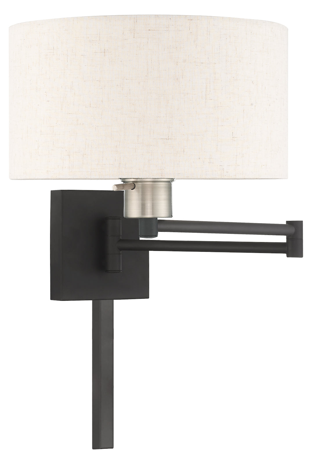 11 Inch 1 Light Swing Arm Wall Lamp With Oatmeal Fabric Hardback Shade