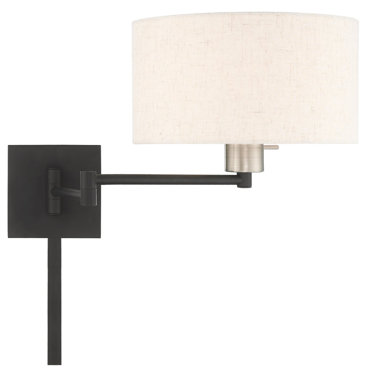 11 Inch 1 Light Swing Arm Wall Lamp With Oatmeal Fabric Hardback Shade