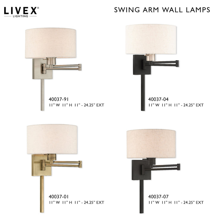 11 Inch 1 Light Swing Arm Wall Lamp With Oatmeal Fabric Hardback Shade