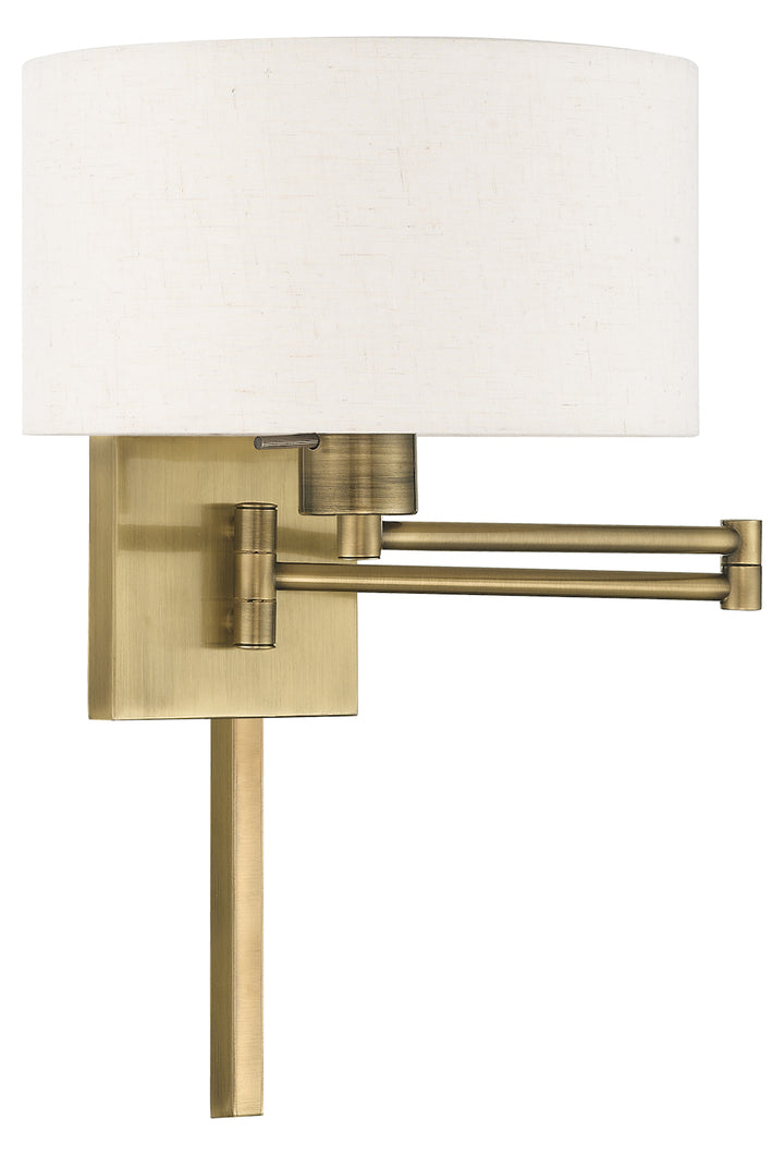 11 Inch 1 Light Swing Arm Wall Lamp With Oatmeal Fabric Hardback Shade