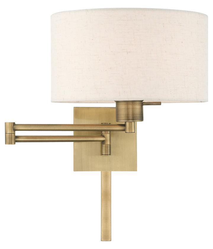 11 Inch 1 Light Swing Arm Wall Lamp With Oatmeal Fabric Hardback Shade