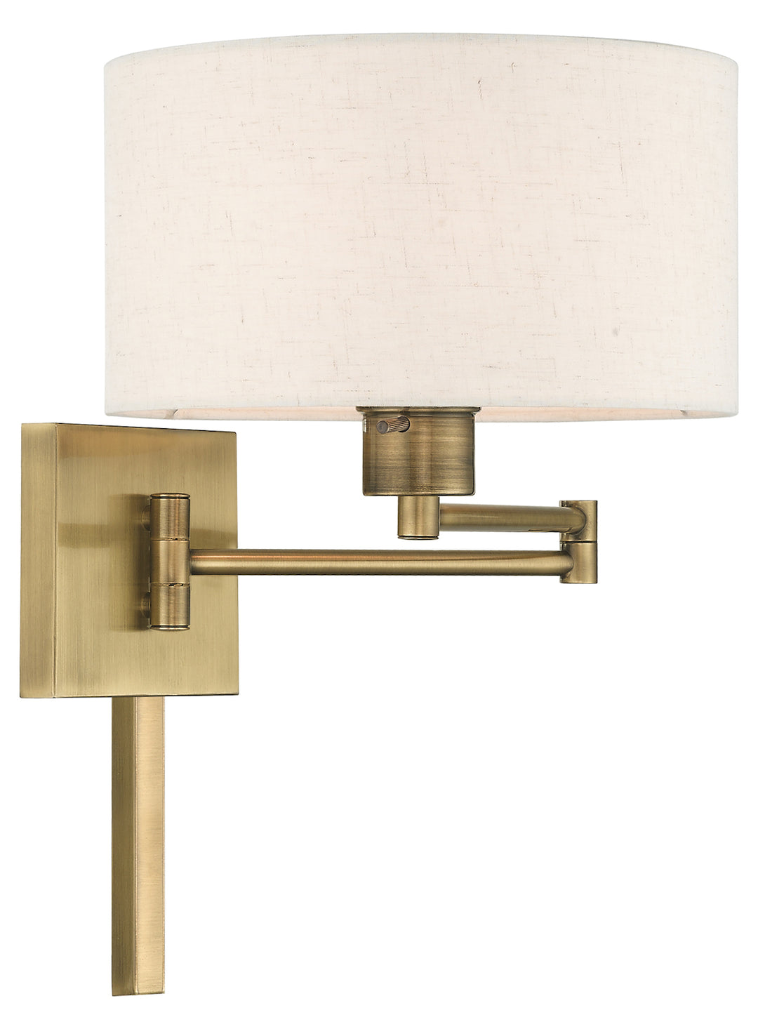 11 Inch 1 Light Swing Arm Wall Lamp With Oatmeal Fabric Hardback Shade