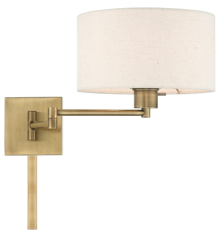 11 Inch 1 Light Swing Arm Wall Lamp With Oatmeal Fabric Hardback Shade
