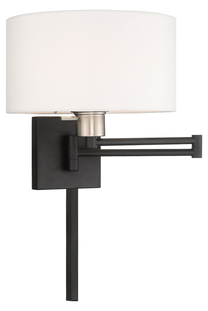 11 Inch 1 Light Swing Arm Wall Lamp With Off-White Fabric Hardback Shade by Livex Lighting