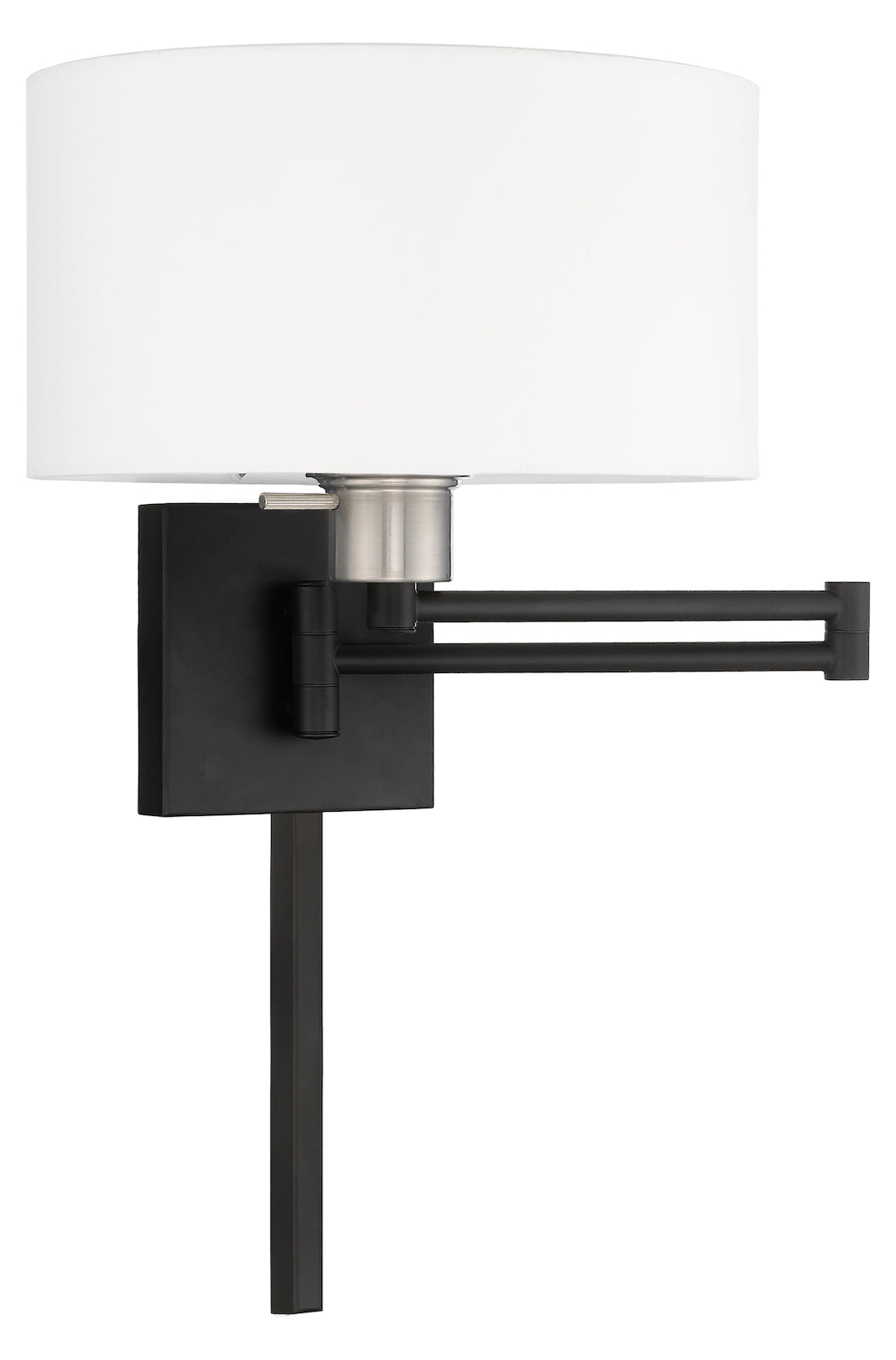 11 Inch 1 Light Swing Arm Wall Lamp With Off-White Fabric Hardback Shade