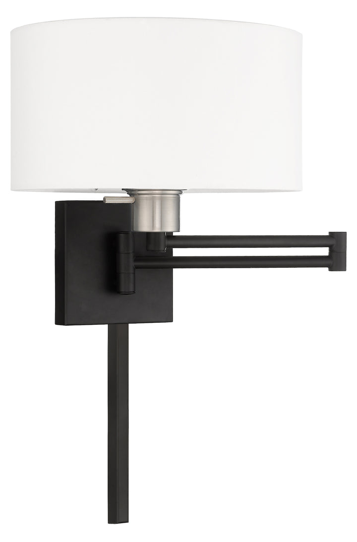 11 Inch 1 Light Swing Arm Wall Lamp With Off-White Fabric Hardback Shade